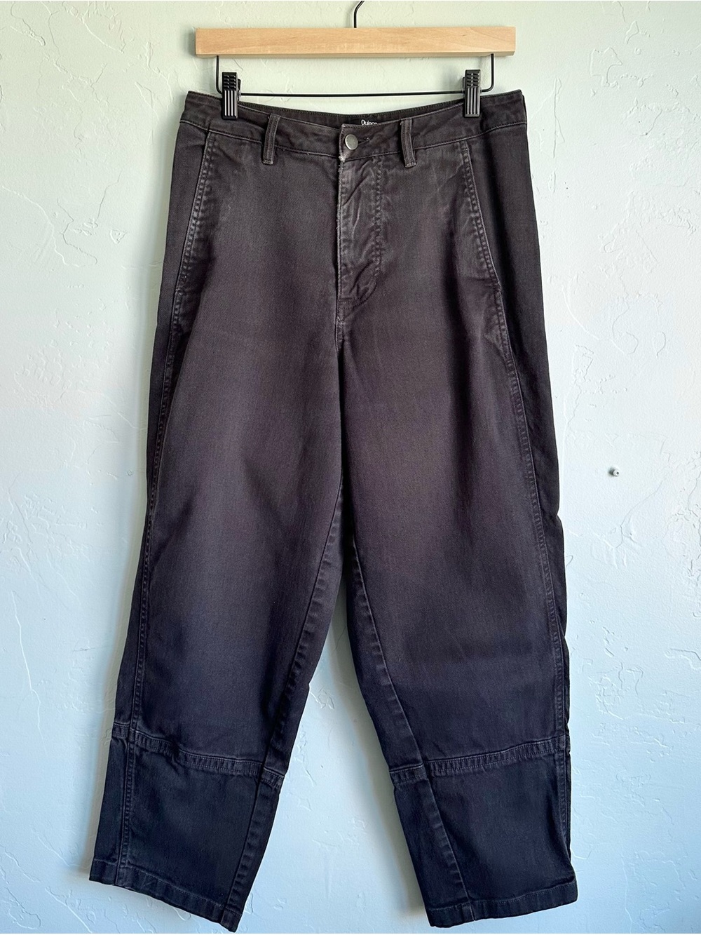Quince Organic Stretch Cotton Twill Barrel Pants Washed Black Women's Size 8